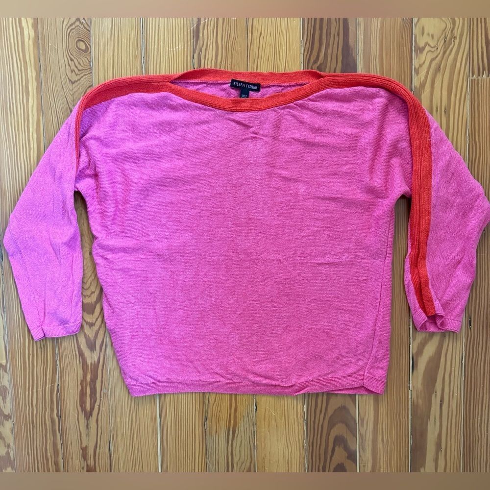 Eileen Fisher Color Block Linen Sweater - Picture 3 of 7